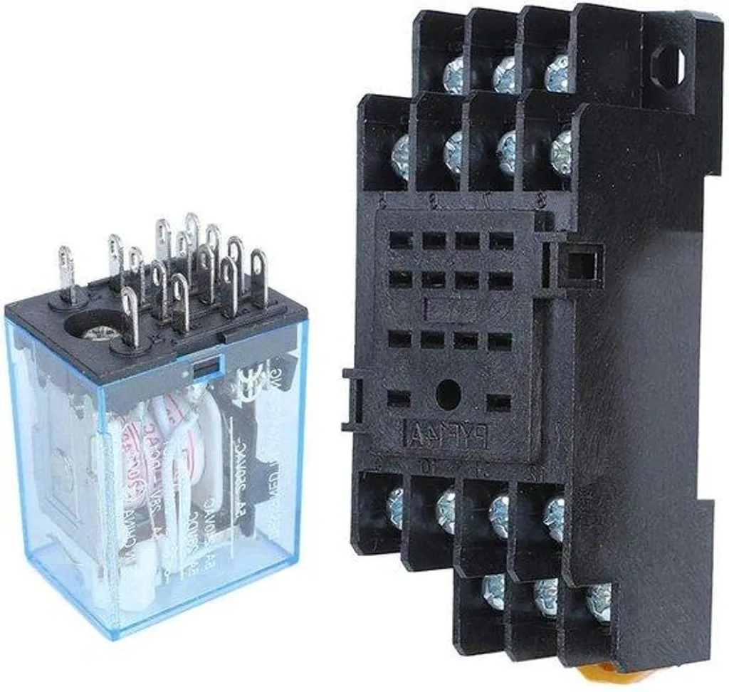 Relais électromagnétique 4 contacts NO 14 broches sur support rail DIN