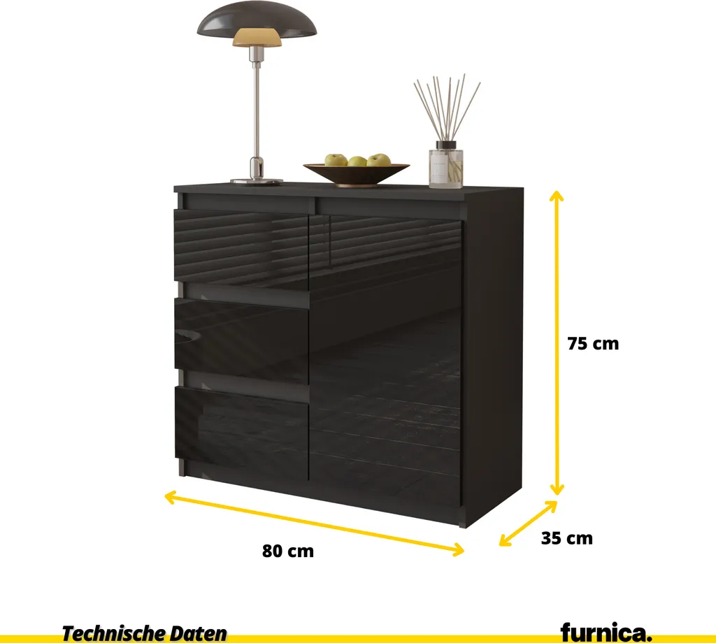 Meuble de Rangement Entrée ou Salon Anthracite L80cm - 3 Tiroirs MIKEL
