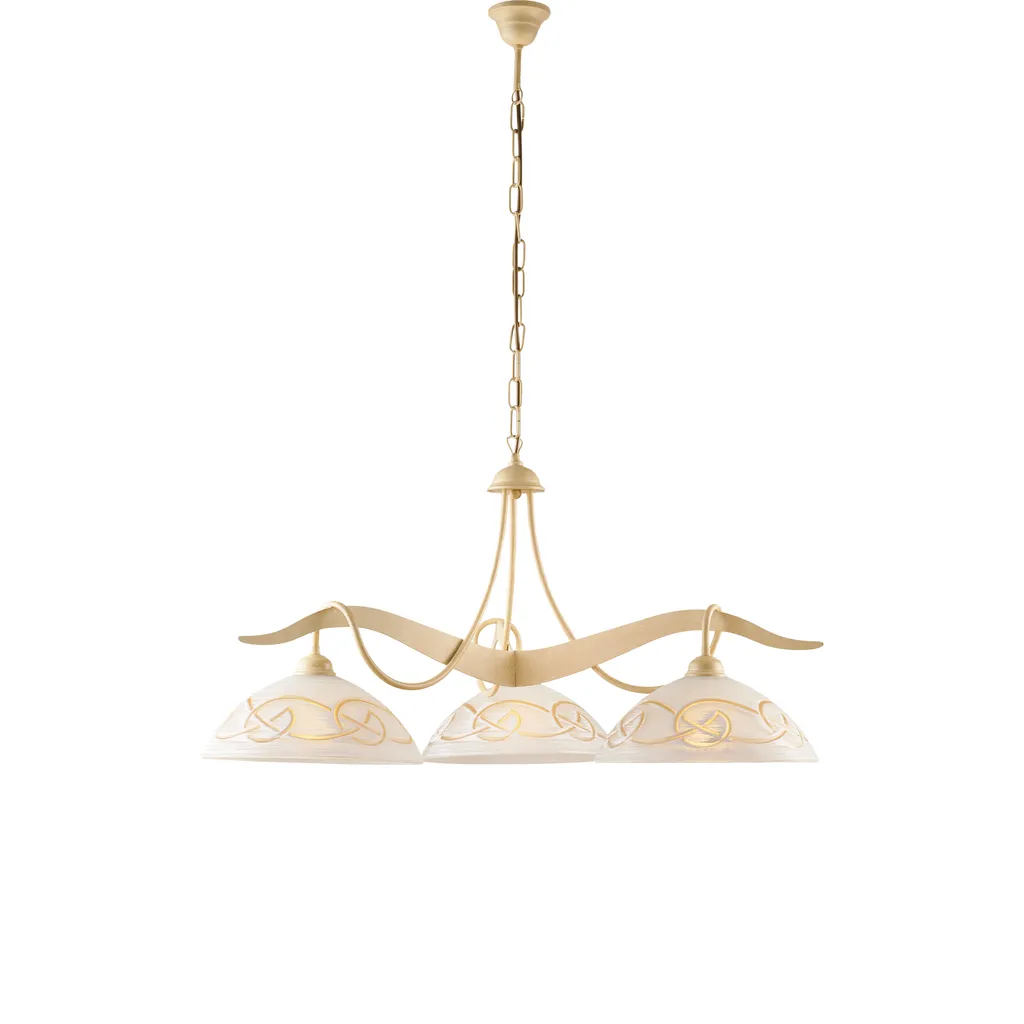 Lustre Bilbao pour salle à manger champêtre, fer ivoire et verre d.89 cm
