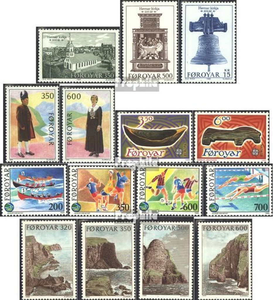 Briefmarken Dänemark - Färöer 1989 Mi 179-193 (kompl.Ausg.) Jahrgang 1989 komplett postfrisch Torshavn