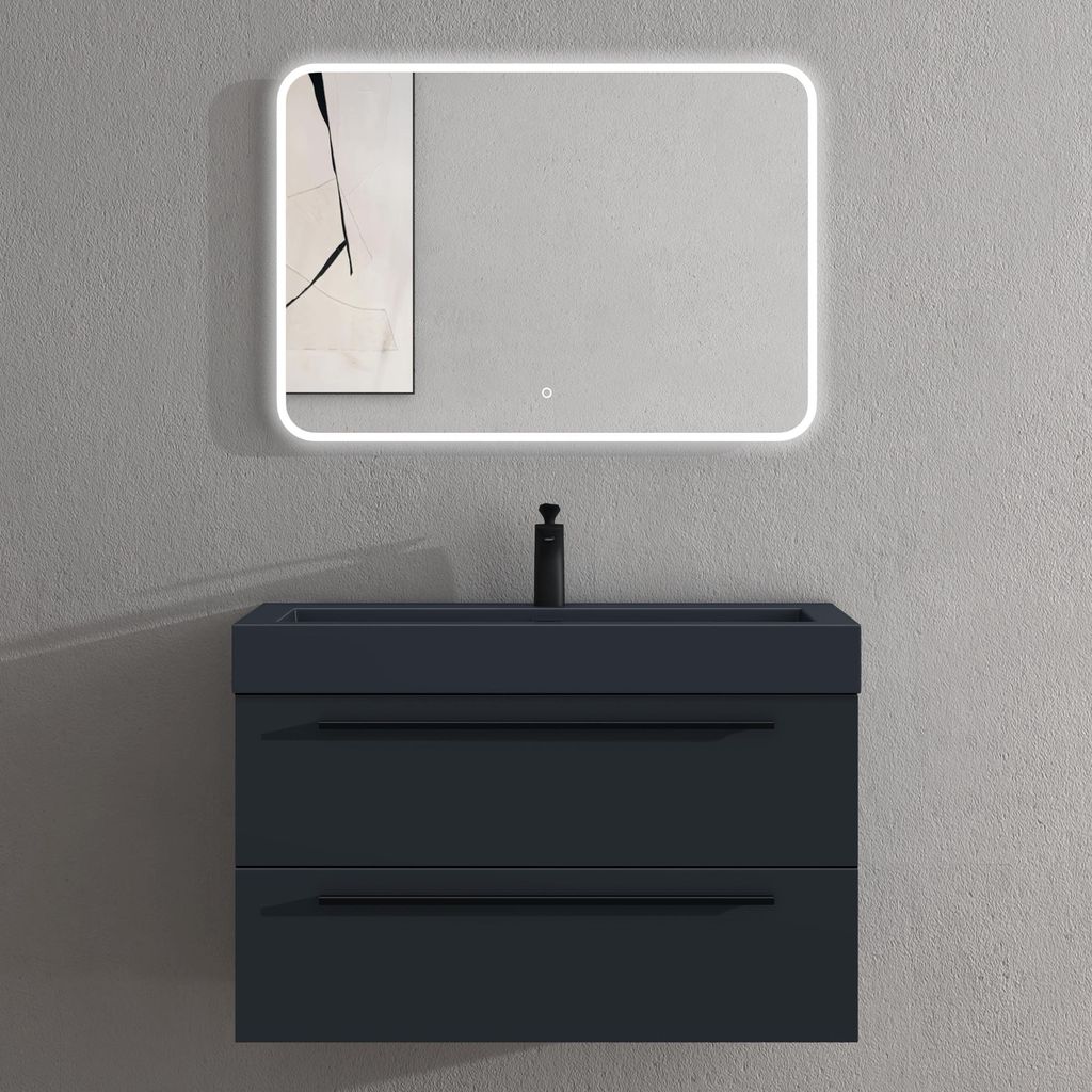 doporro Badmöbel-Set Waschbeckenunterschrank mit Soft-Close in Matt Anthrazit 90x48x60cm Waschplatz komplett Set inkl. Mineralguss-Waschbecken in ...