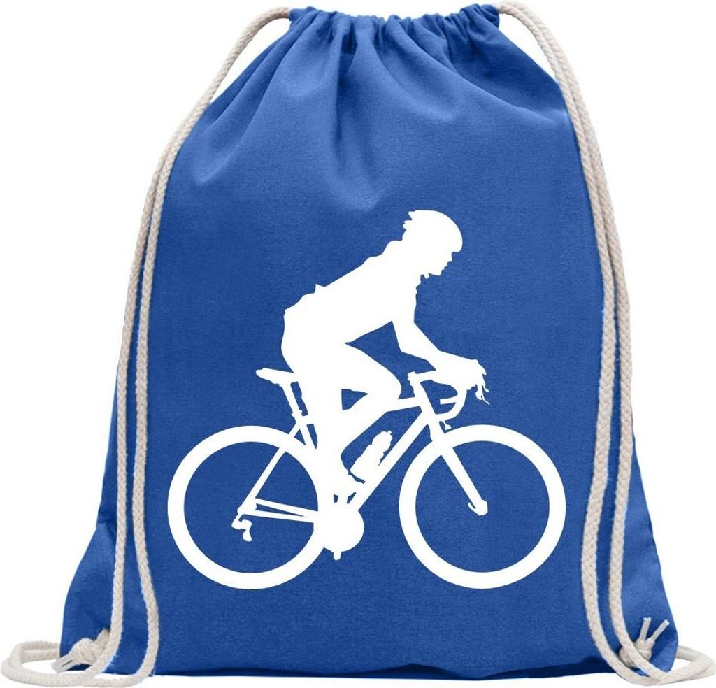 Kiwistar - Turnbeutel - royal - Rennrad Fahrrad Figur - Fun Rucksack Sport Beutel Gymsack Baumwolle mit Ziehgurt