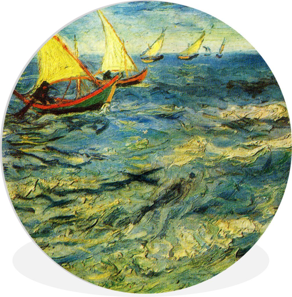 MuchoWow Rundes Wandbild - Runde Bilder Fischerboote auf See - Gemälde von Vincent van Gogh Ø 60 cm Kreis Wanddekoration Kunststoff - Wandkreis...