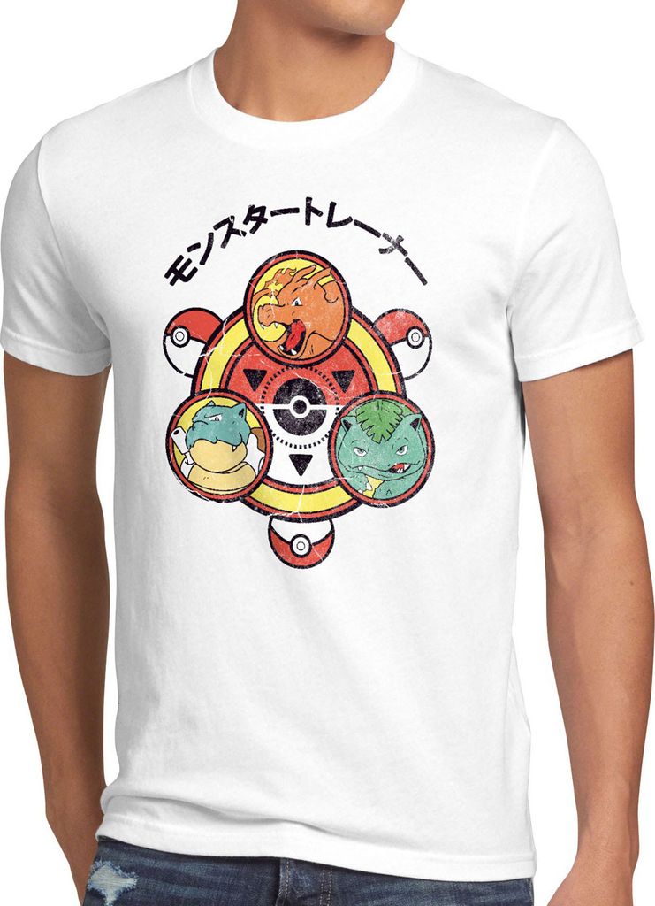 BaumwolleCloud Poke Monstertrainer Herren T-Shirt Team Rot Blau Gelb Instinct Valor Mystic Gamer