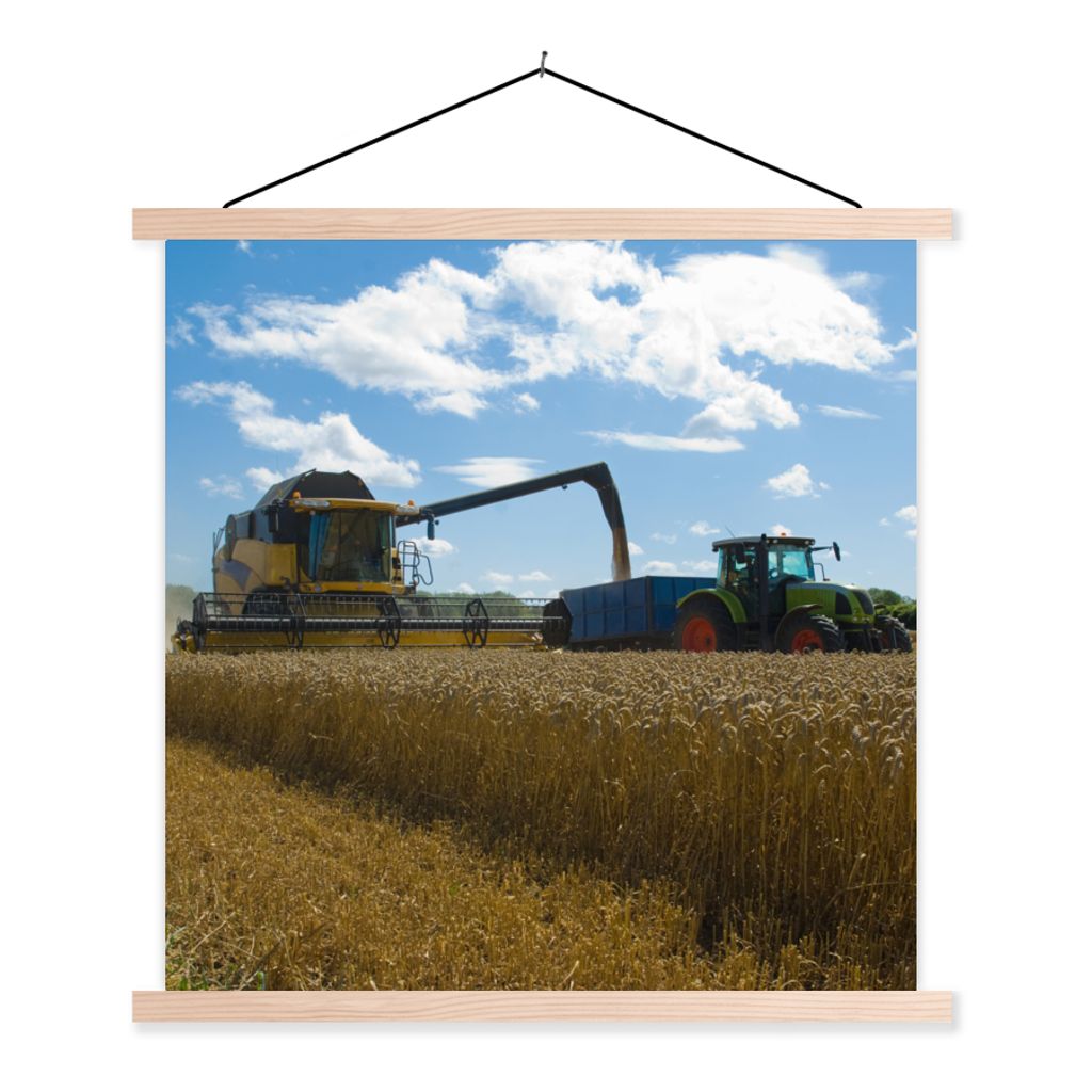 MuchoWow Textilposter Traktor - Bauernhof - Landleben - Ernte - Getreide 40x40 cm mit holzfarbenen Rahmen - Posterleiste