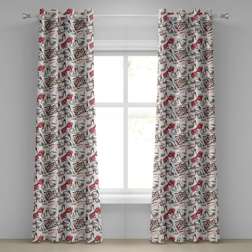 Rideau à œillets ABAKUHAUS 280x175 cm motif mode Chic Noir et Rose
