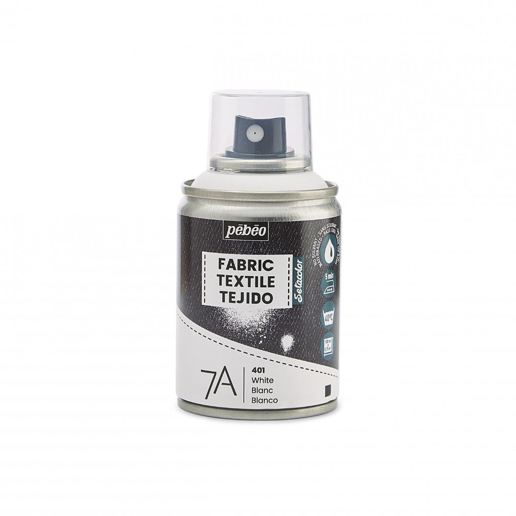 A can of Pebeo fabric spray paint on a white background.