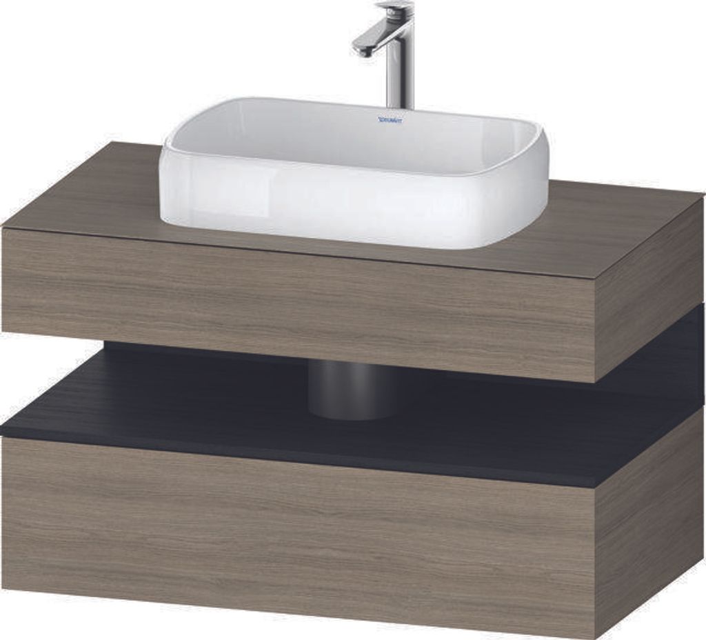 Duravit Qatego Konsolenwaschtischunterbau, 1 Auszug, 1 Schubkasten, Ausschnitt mittig, 1000x550x600mm, Nische Eiche Schwarz, QA4731016350010
