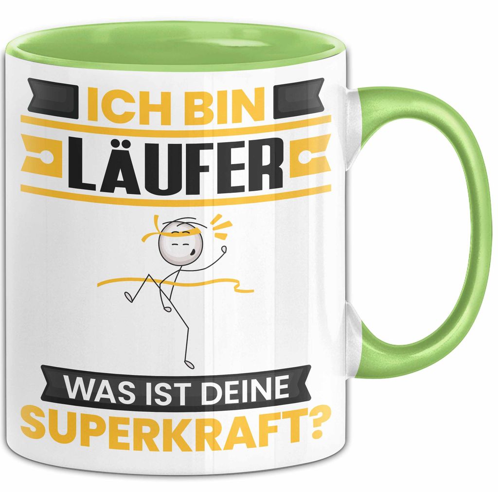 Läufer Tasse Geschenk für Läufer Geburtstag Lustiger Spruch Kaffee-Becher Was Ist Deine Superkraft (Grün)