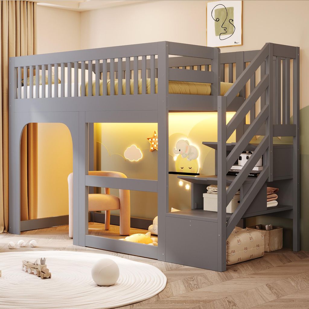Flieks Etagenbett 90x200cm mit Led, Kinderbett Hausbett mit Produktbild 