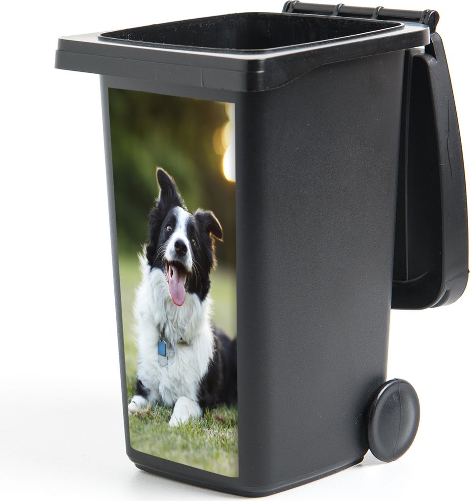 MuchoWow Mülltonnenaufkleber Ein glücklicher Border Collie, dem die Zunge aus dem Maul hängt 44x98 cm - Containeraufkleber - Aufkleber - Müll...