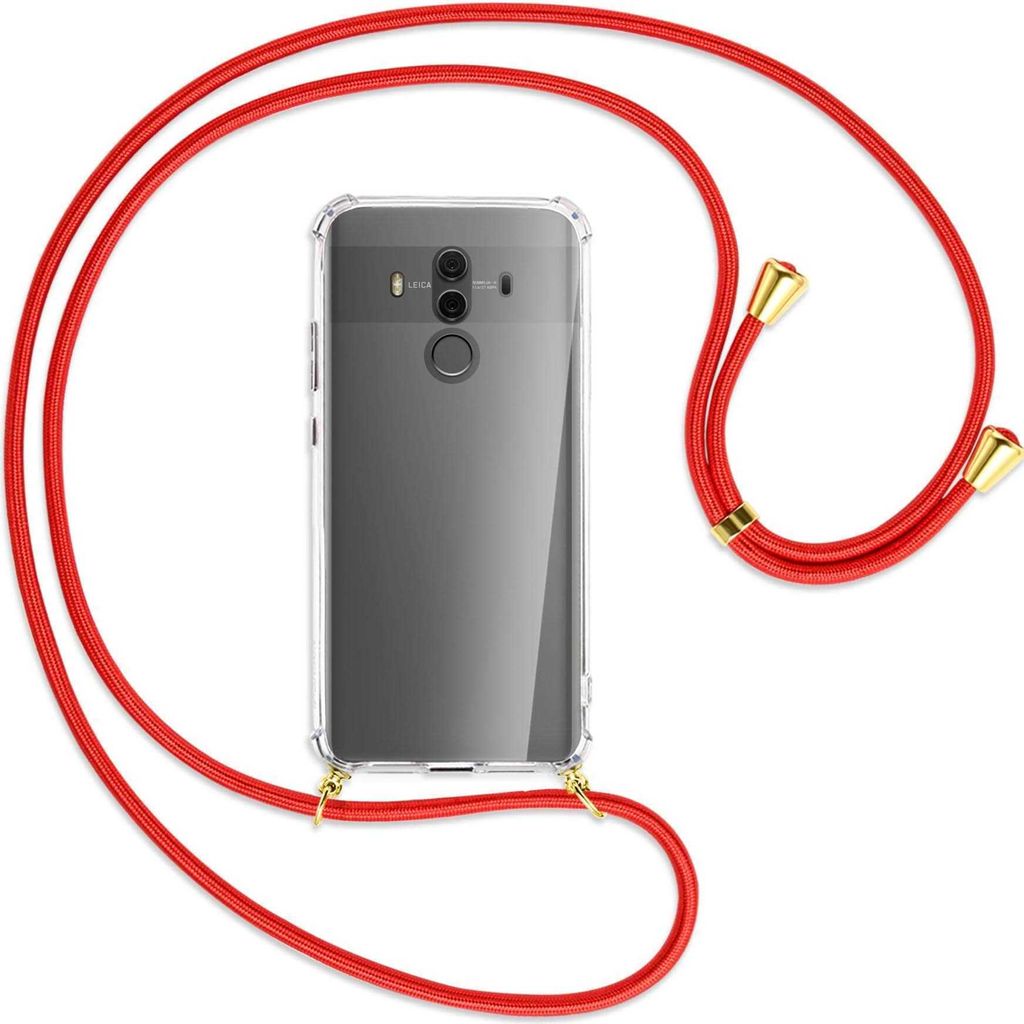 Handykette Backcover-Schutzhülle mit Band (Metall goldfarben) für Huawei Mate 10 Pro - rot
