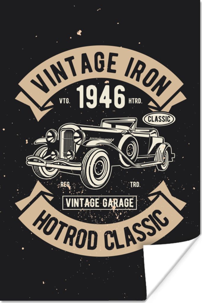 MuchoWow Poster Mancave - Auto - Schwarz - Vintage 60x90 cm - Wanddekoration