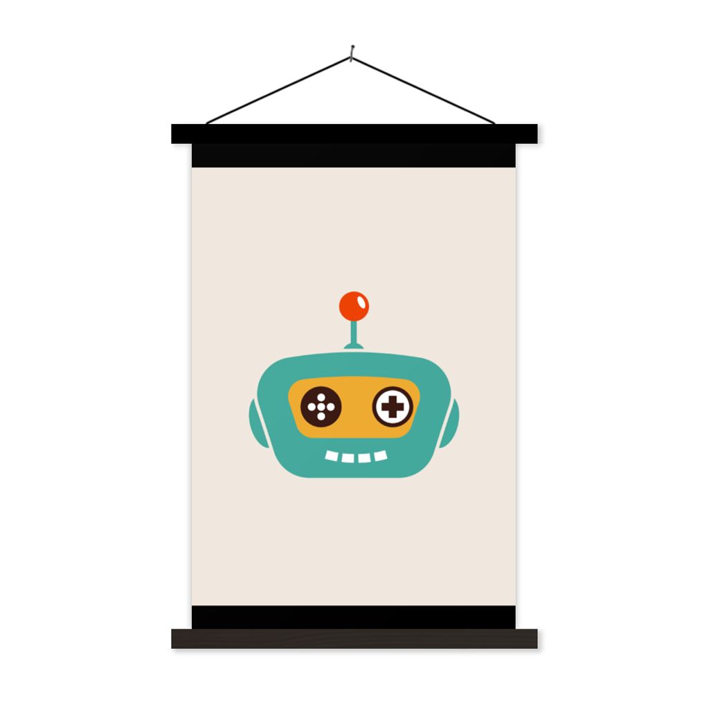 MuchoWow Textilposter Roboter - Gesicht - Antenne - Technik - Junge - Kind 60x80 cm mit schwarzem Rahmen - Plakathalter