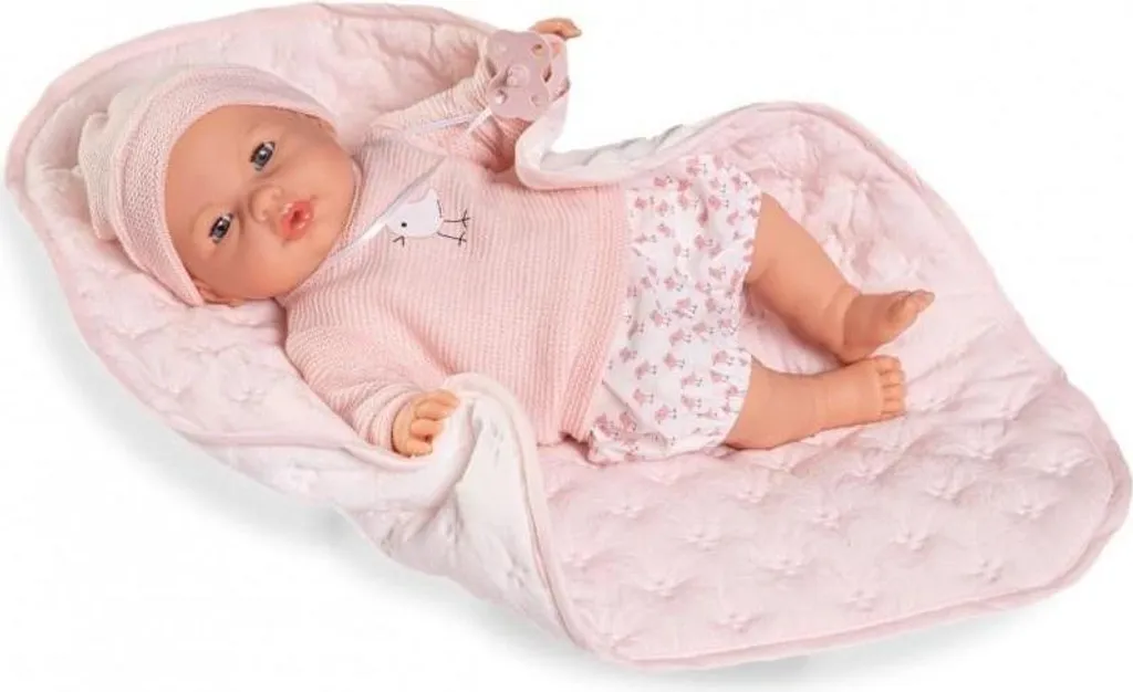 Antonio Juan Bimba Llorona 37cm : Poupée sonore avec Quilt rose doux