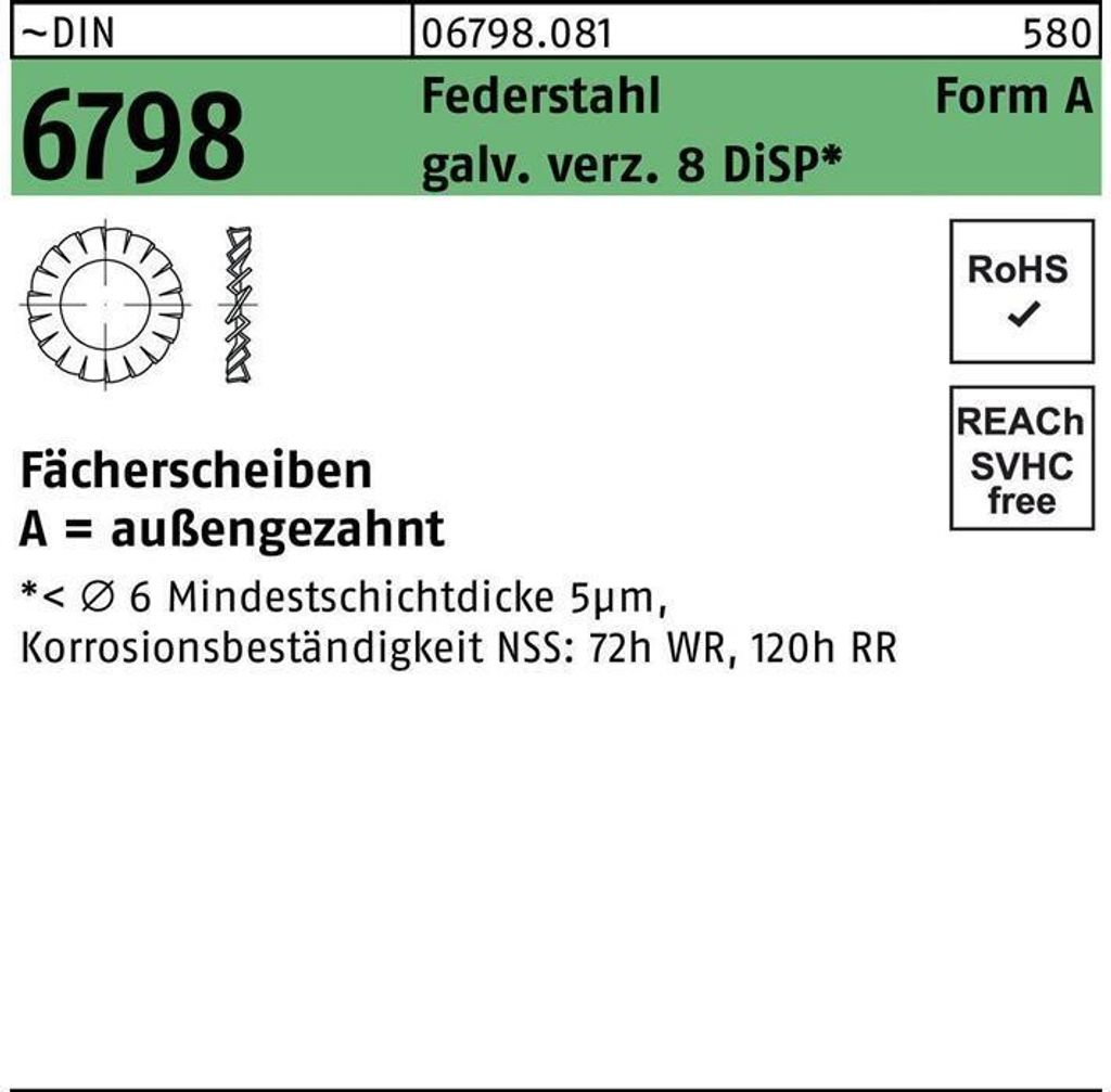 Reyher Fächerscheiben DIN 6798 FederSt. A 6,4 Zn8 (2000 Stück)