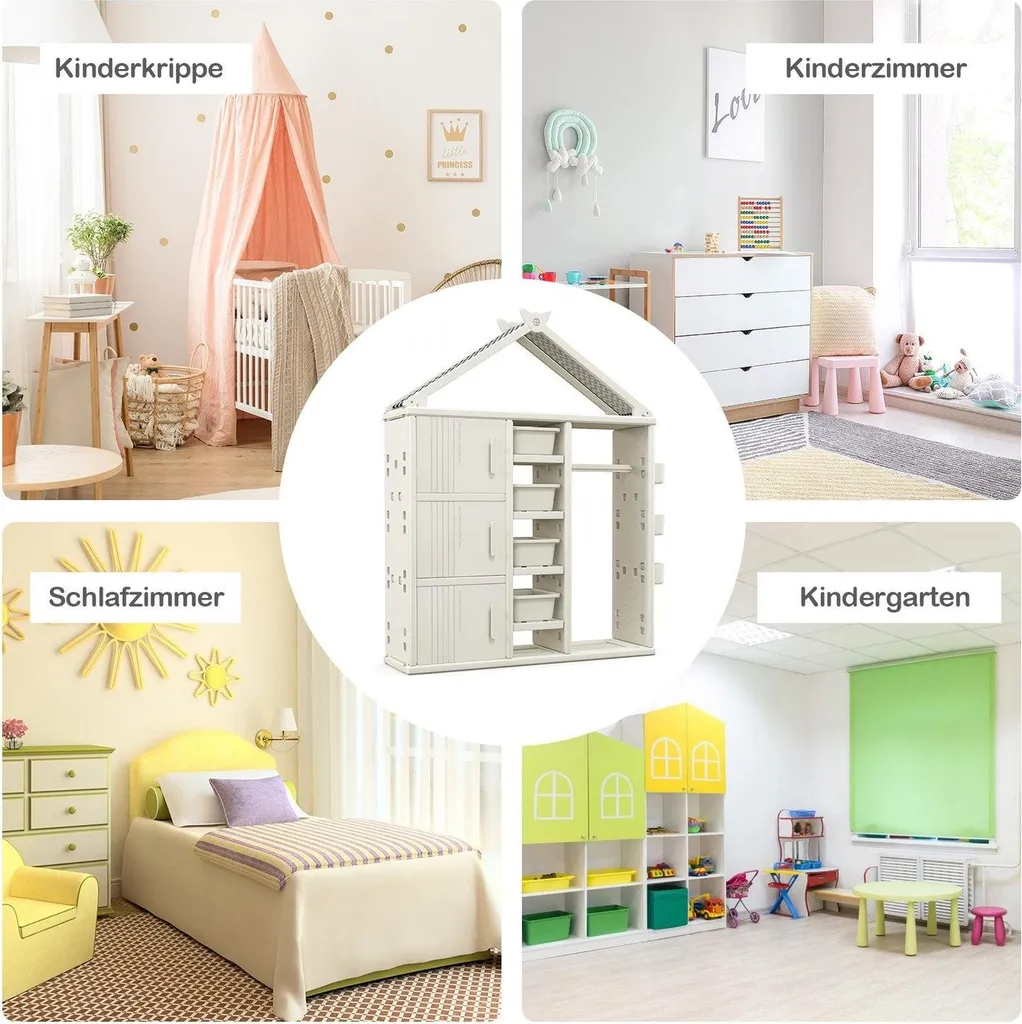 Armoire maison enfant avec penderie intégrée et étagère de rangement bas