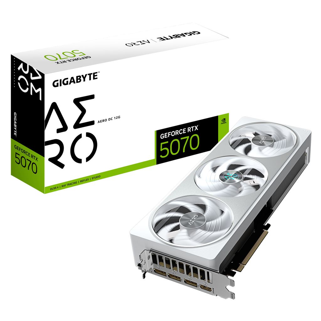 GIGABYTE GeForce RTX 5070 AERO OC 12G Grafikkarte - 12GB GDDR7, 192bit, PCI-E 5.0, 2625 MHz Core Clock, 3 x DP 2.1a, 1 x HDMI 2.1b, NVIDIA DLSS 4, ...