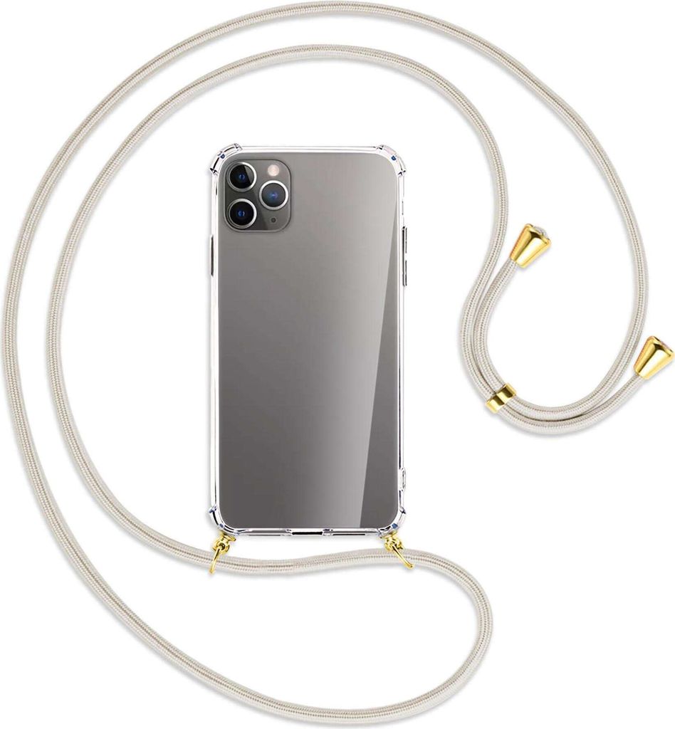 Handykette Backcover-Schutzhülle mit Band (Metall goldfarben) für Apple iPhone 11 Pro Max - broken white