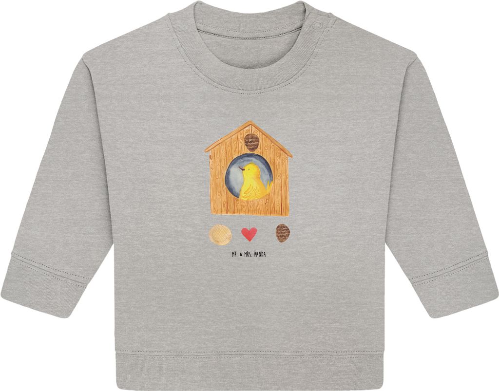 Mr. & Mrs. Panda Organic Baby Pullover Vogelhaus Home 24. - 36. Monat - Heather Grey - Geschenk, Bullover, Vogel, Sweet, Lustige Sprüche, Umzug, Haus