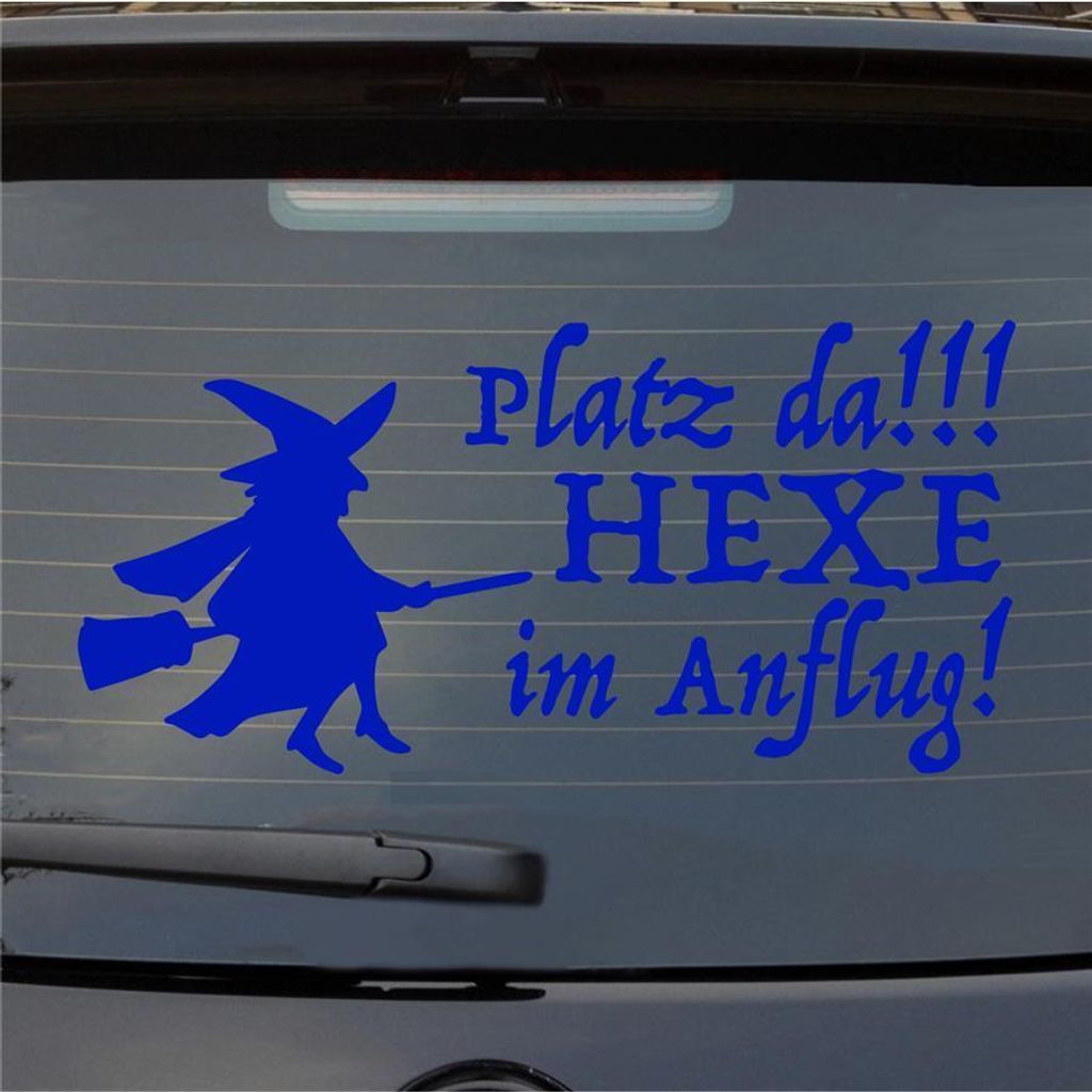 Heckscheibenaufkleber Platz da Hexe im Anflug 55x27 cm Dunkelblau Auto Aufkleber Sticker