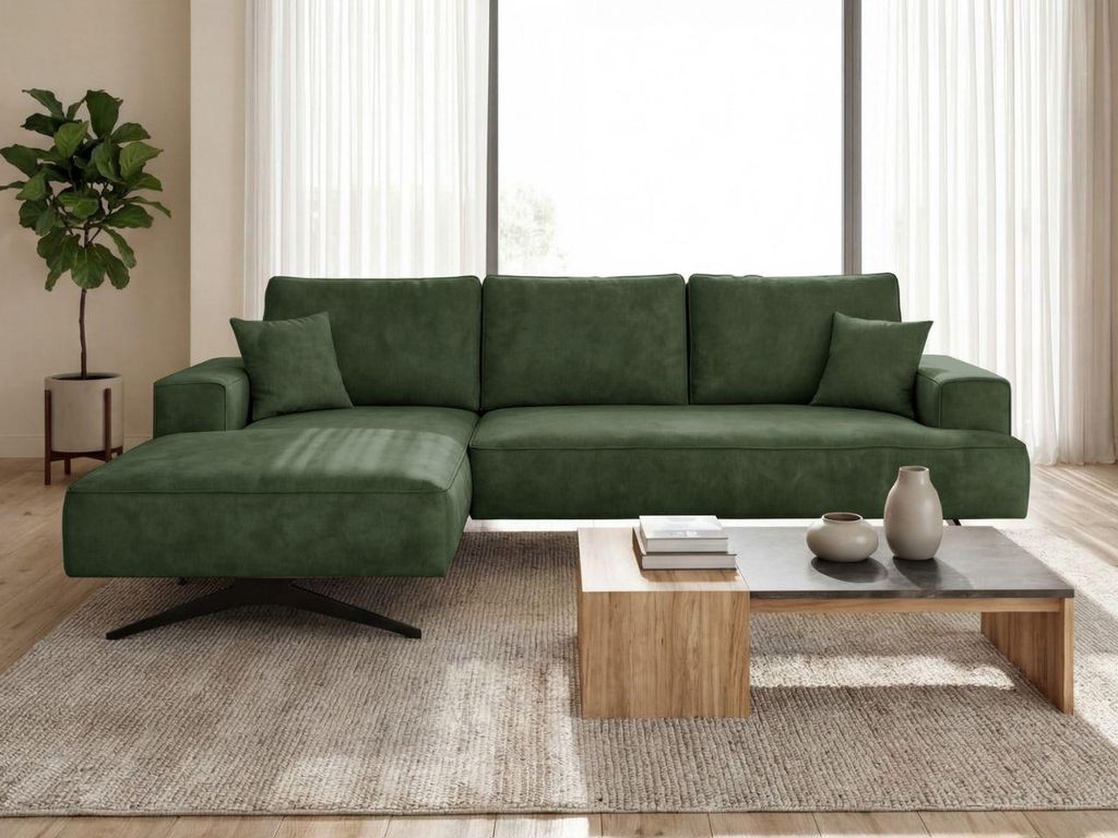 GrainGold Ecksofa L-Form Links Leto - Moderne Ecksofa mit Metallbeinen - 3-Sitzer Eckcouch, Wohnzimmer Ecksofa - Eckcouch Grün (Whisper 11)