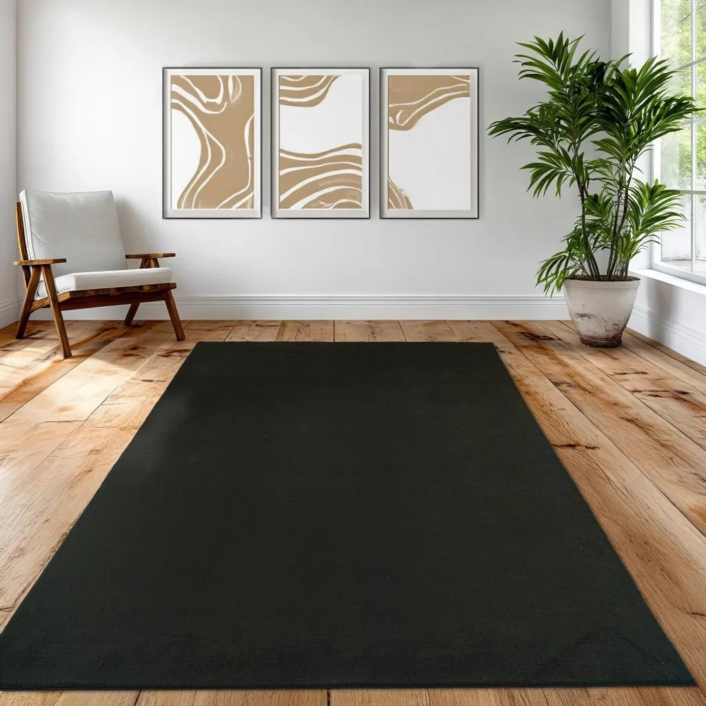 Tapis velouté noir 140 x 200 cm - Fibre douce haute densité et uni noble