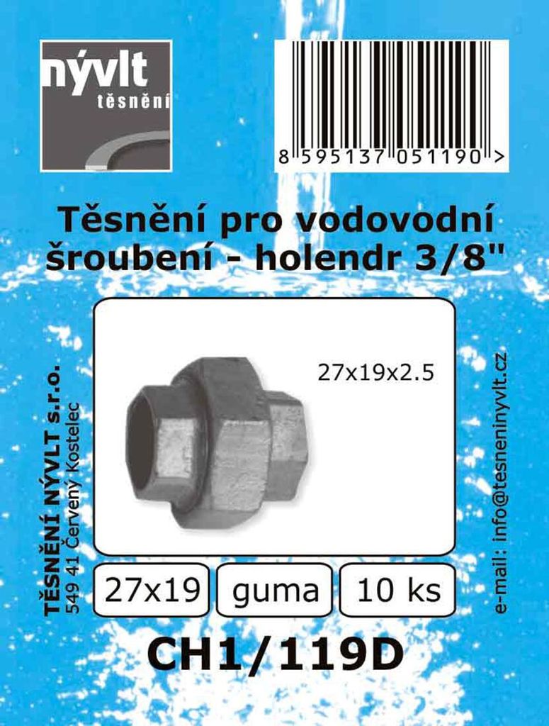 Hollander Wasserversorgungsdichtung. 3/8" 27x19mm Gummi. CH1/119D (10 Stk.)