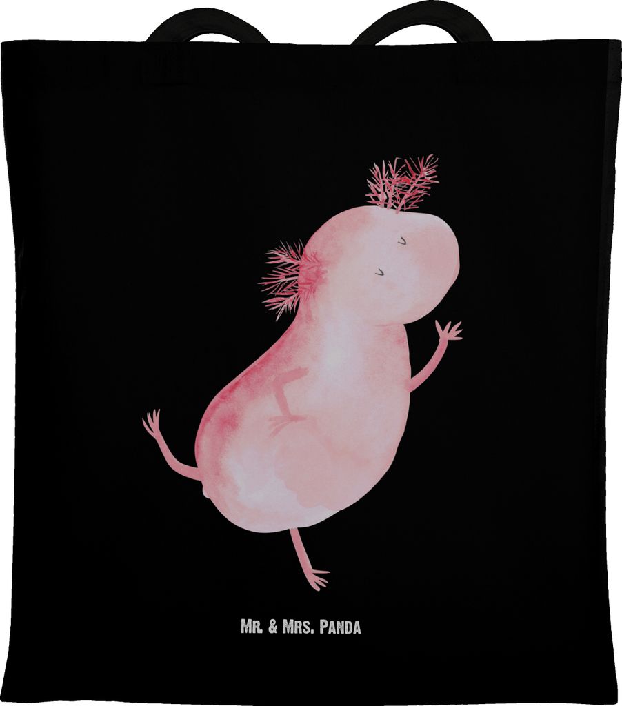Mr. & Mrs. Panda Baumwollbeutel Axolotl Tanzen - Schwarz - Geschenk, Lurch, Jutebeutel, Tasche, Laptoptasche, Verrückt, Freudig, gut Gelaunt, Tote...