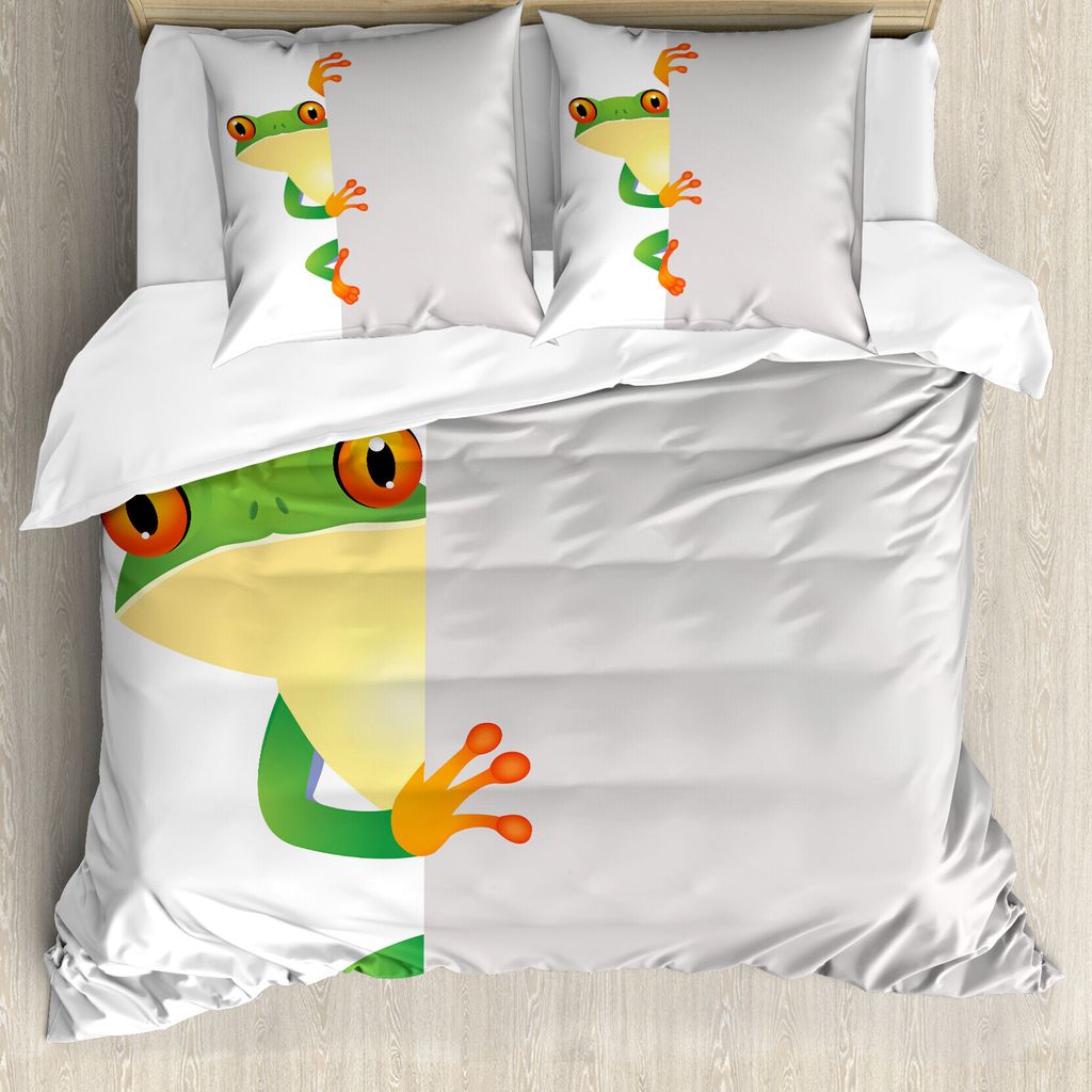 ABAKUHAUS Reptil Bettbezug, Frog Prince Reptilien, Milbensicher Allergiker geeignet mit Kissenbezügen, 155 cm x 220 cm - 80 x 80 cm, Grün Gelb Or...