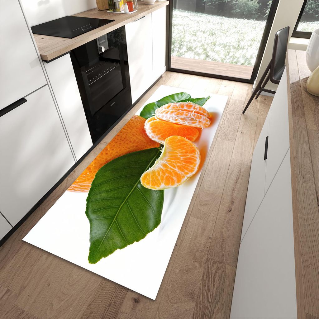 Küchenteppich 90x240cm rutschfest & abwischbar PVC Läufer - Frische Mandarine