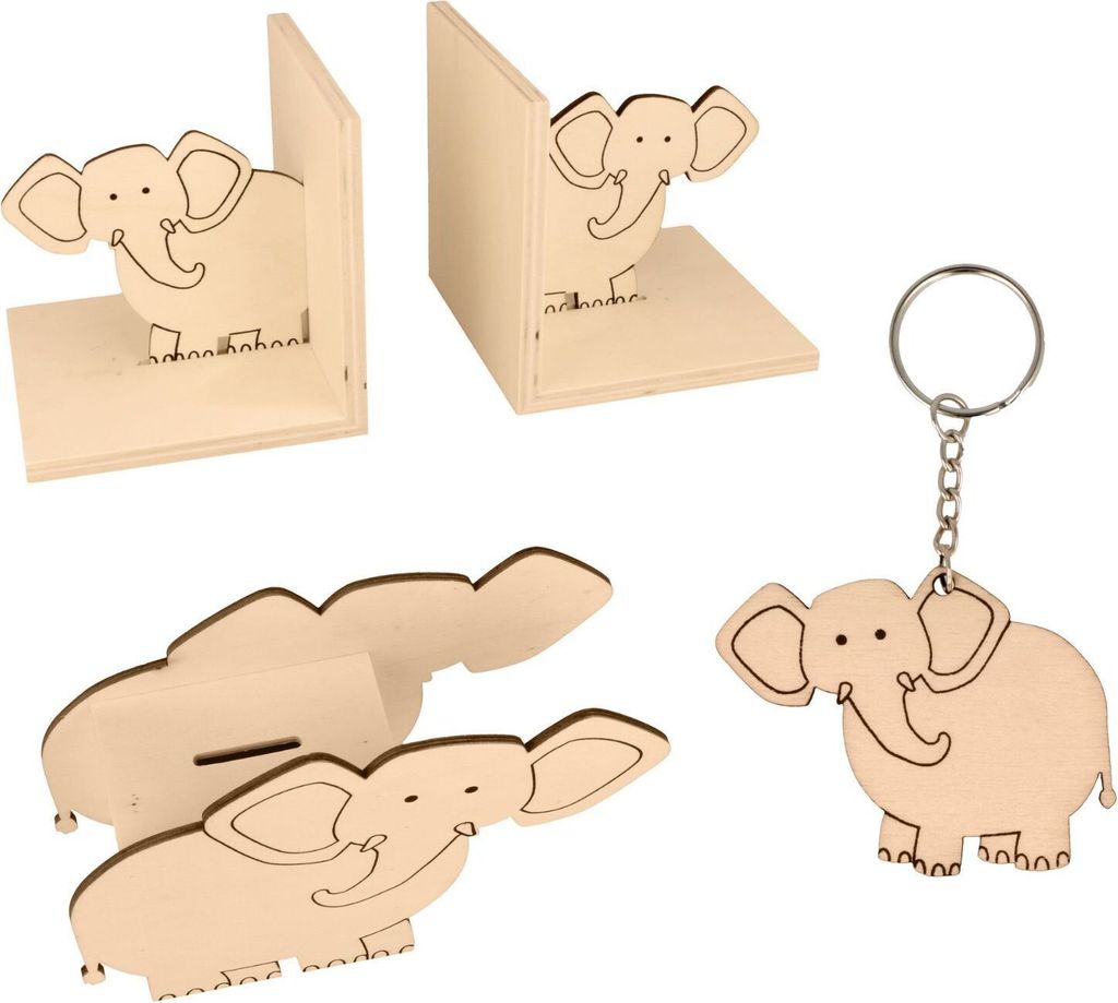 4 Kinderzimmerdekorationen aus Holz - Elefant