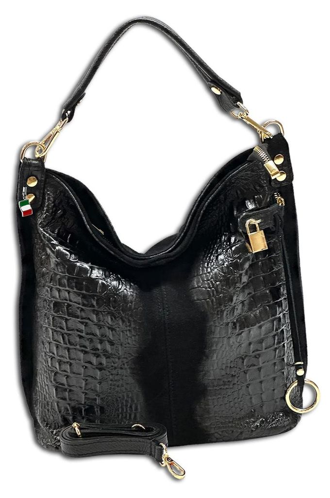 Florence Leder Tasche Damen Beuteltasche Shopper schwarz 14x41x33cm OTF162S