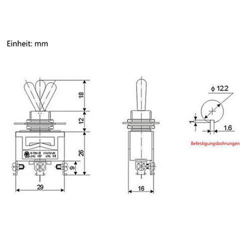 Kippschalter SPST Ein/Aus - 2A 250V Messing Vintage Design Für Gitarren & Beleuchtung