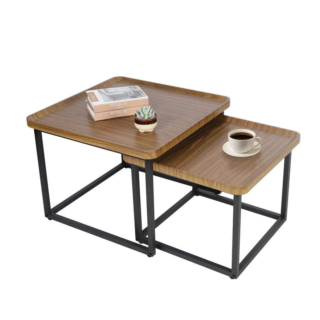 Table Basse Double et Table d'Appoint Salon Moderne Effet Bois Naturel