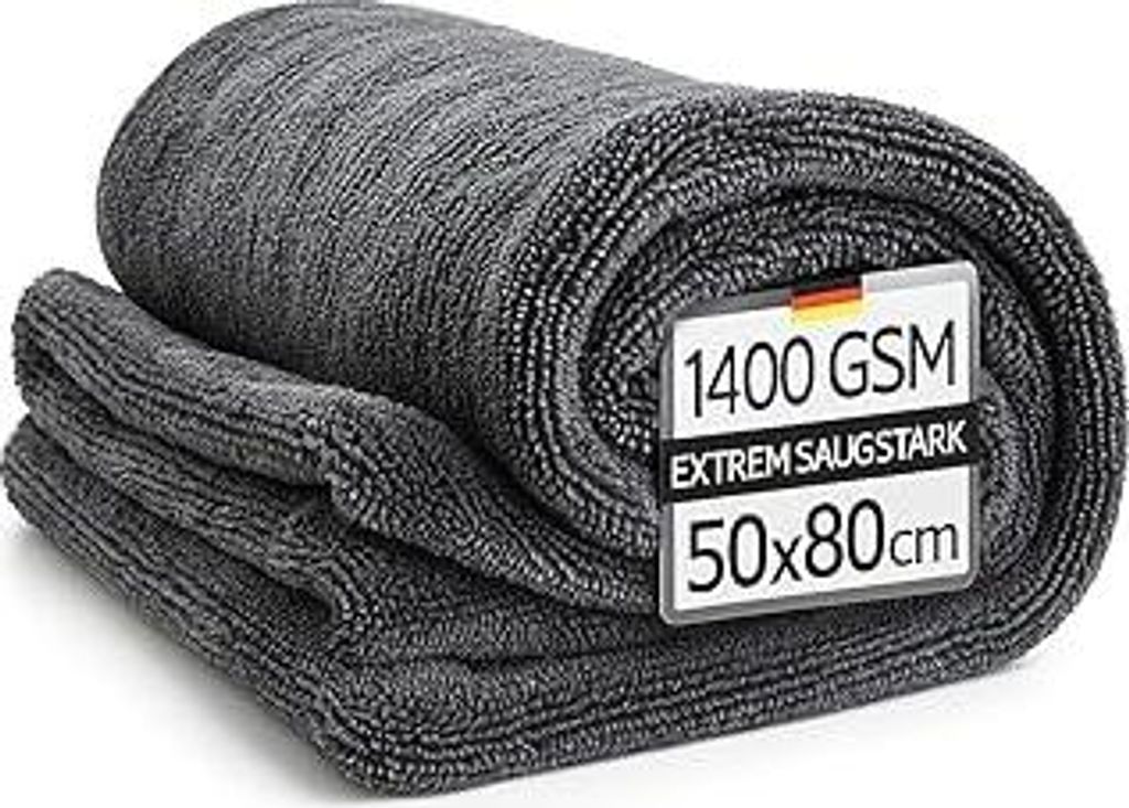 Kemes Mikrofasertücher Auto XXL Ultra saugstark mit 1400 GSM Heavyweight Grau 50x80cm Premium Microfaser Trockentuch Kratzfrei | 5-Fach Saugstark ...