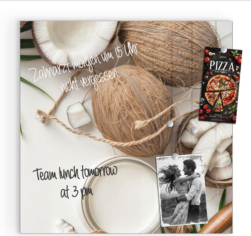 Magnettafel 30x30cm Pinnwand Whiteboard beschreibbar - Kokosnüsse und Blätter