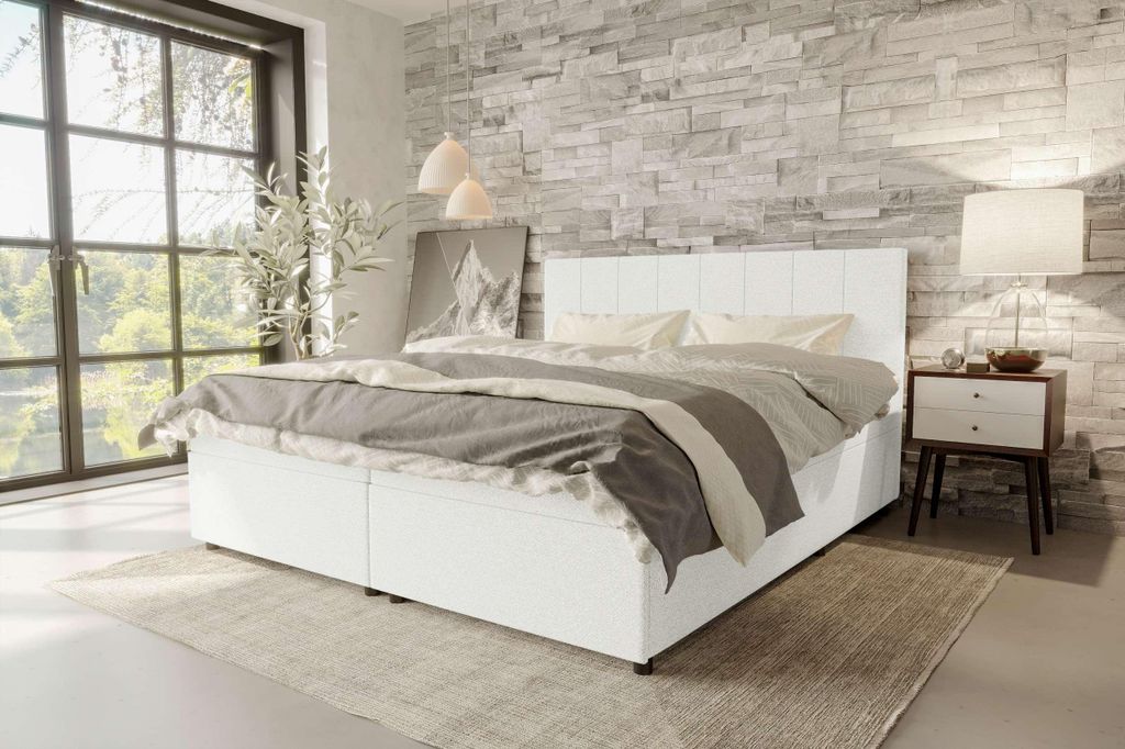 99rooms Kira Boxspringbett Strukturstoff NEVE Creme 180x200 cm