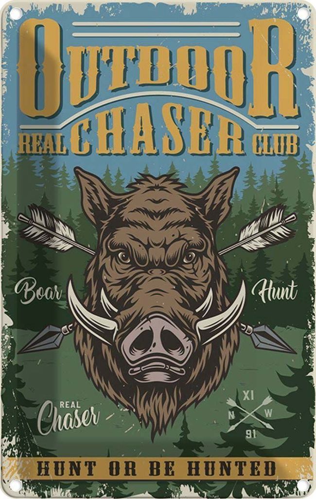 vianmo Blechschild 18x12 cm Outdoor Jagd real chaser club Dekoration