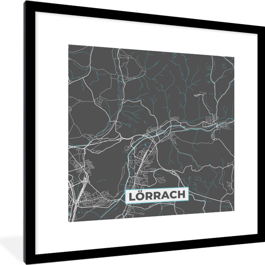 MuchoWow® Gerahmtes Poster Lörrach - Stadtplan - Blau - Produktbild 