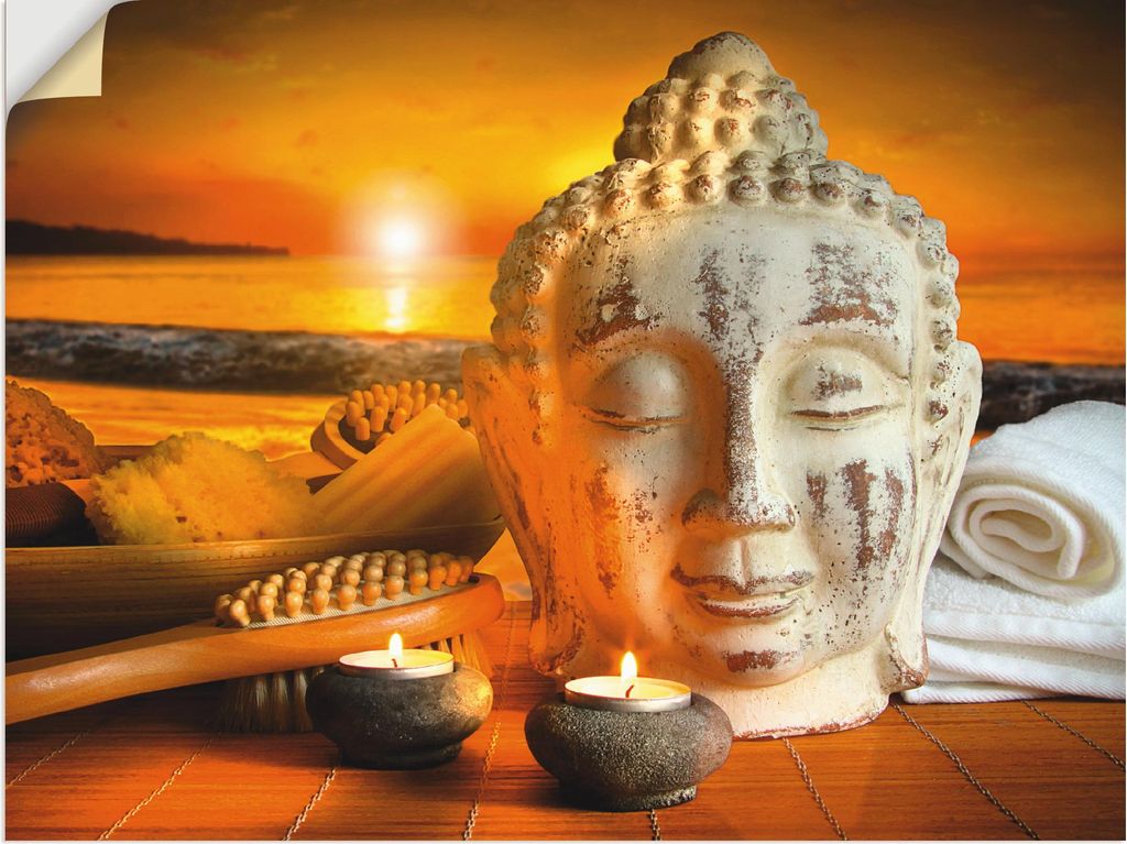 ARTland Wandbild, selbstklebend Bad-Zubehör mit Buddha-Statue Größe: 40x30 cm