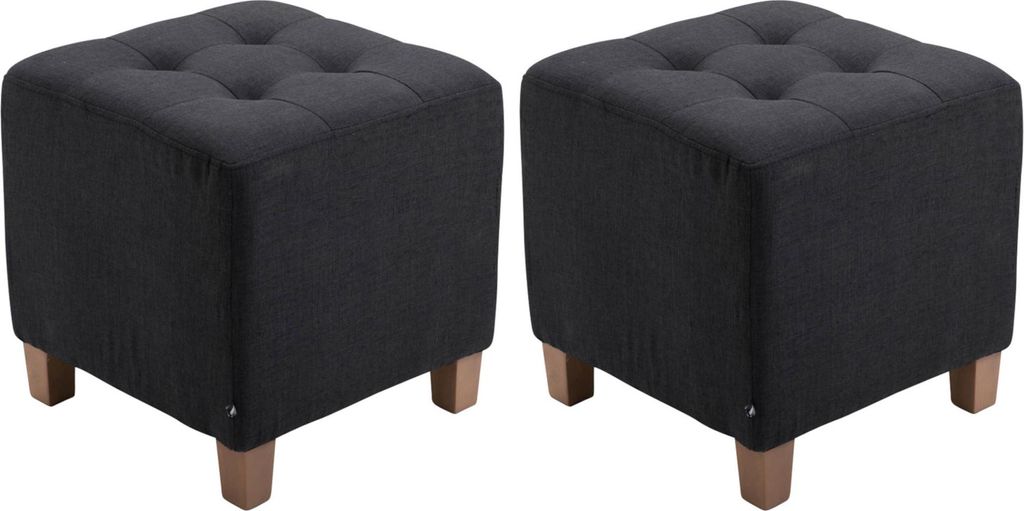 2er Set Sitzhocker CELIS - Stoff Schwarz 45x45x46 cm | Hocker Schlafzimmer Polsterhocker Wohnzimmer Sitzbank Esszimmer