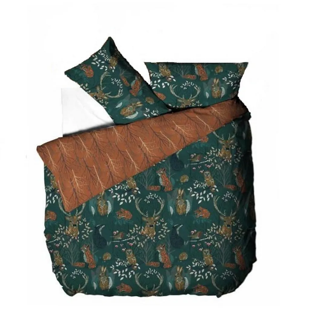 Housse de Couette Kingsize Motif Forêt Vert Émeraude - Furn Forest Fauna