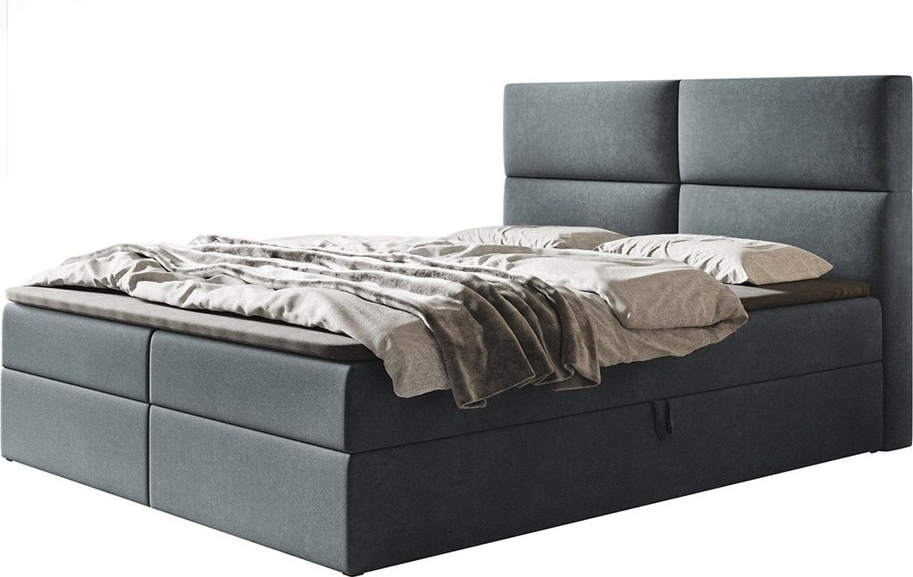 Boxspringbett LIZBONA mit 2 Bettkästen, Polsterbett Maße: 180x200, Farbe: Dunkelgrau, Velourstoff, Doppelbett mit Bonell-Matratze