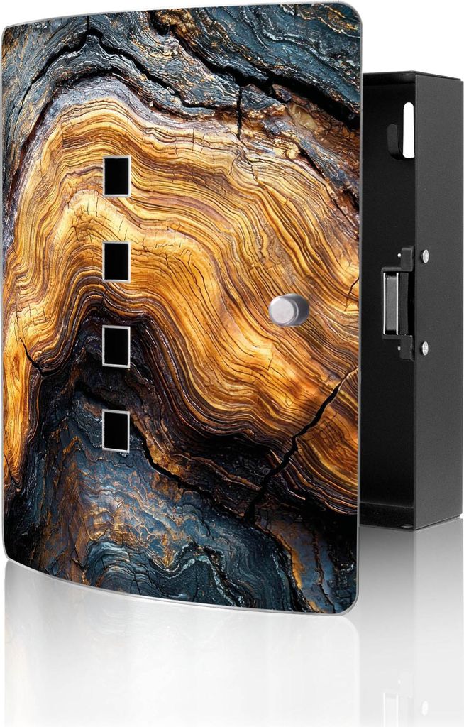 banjado Design Schlüsselkasten aus Edelstahl für 10 Schlüssel, Schlüsselschrank 24 x 21,5 x 7cm groß mit Magnetverschluss, Holz Gemasert Fluss...