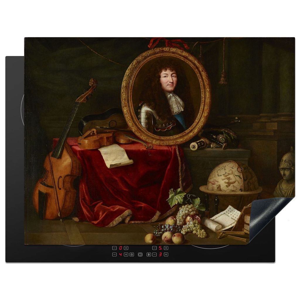 KitchenYeah Herdabdeckplatte Porträt von Ludwig XIV. in Begleitung der Künste und Wissenschaften - Gemälde von Claude Lefèbvre , 77x59cm, Kü...