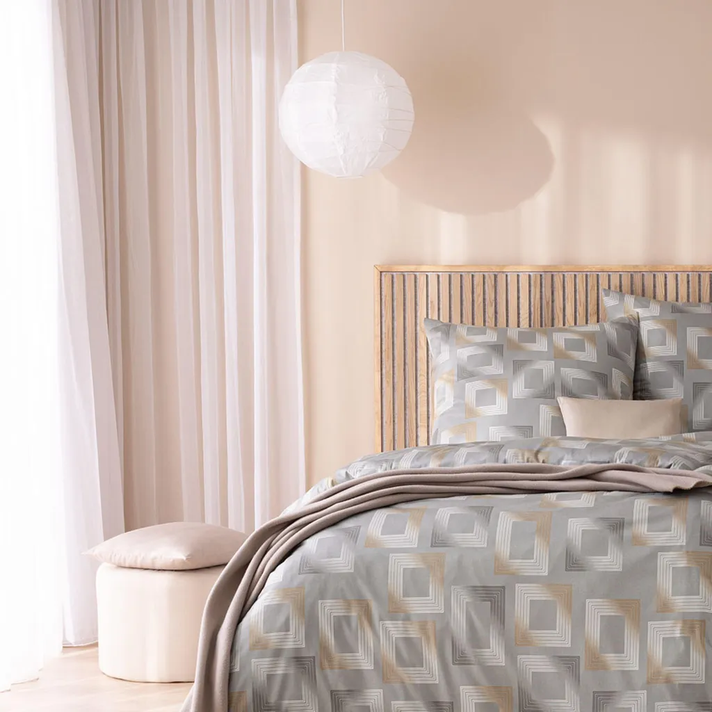 Linge de Lit Infroissable Estella Mako Jersey 155x220 Rectangles Gris