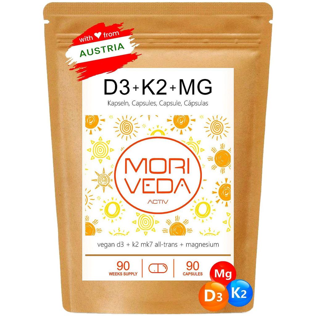 Vitamin D3 + K2 + Magnesium Kapseln I bis 90 Wochen Depot I 90 Kapseln von Moriveda