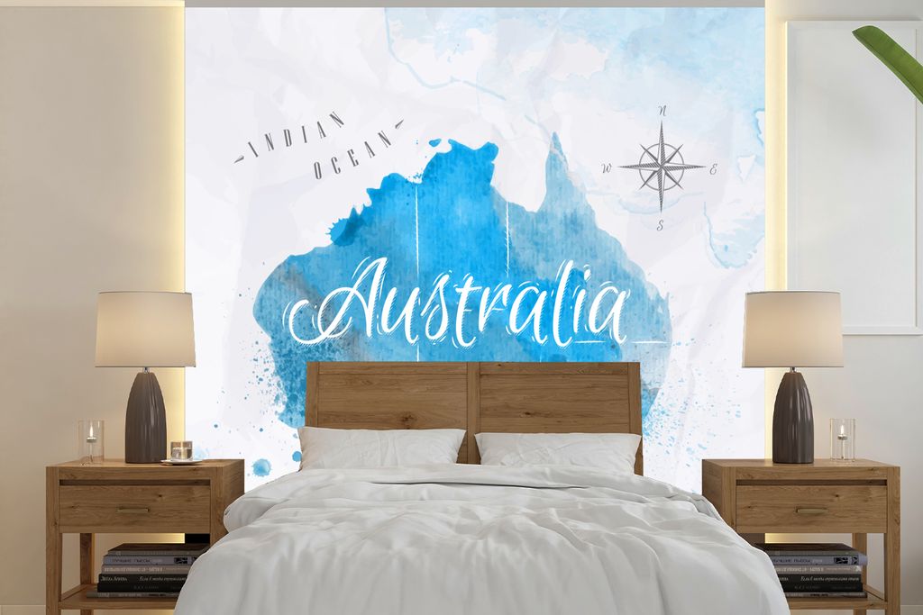 MuchoWow Fototapete für Wohnzimmer oder Schlafzimmer Wandtapete Vinyl Motivtapete Weltkarten - Australien - Öl - 350x350 cm - Schlafzimmertapete