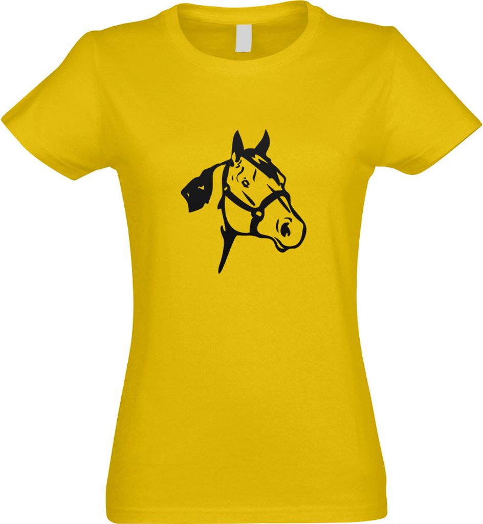 Kiwistar - T-Shirt tailliert - Damen - gelb - Pferdekopf - Reiten - Dressurpferd - mit Motiv Bedruckt - Funshirt Design - Sport - Freizeit - Damen - M